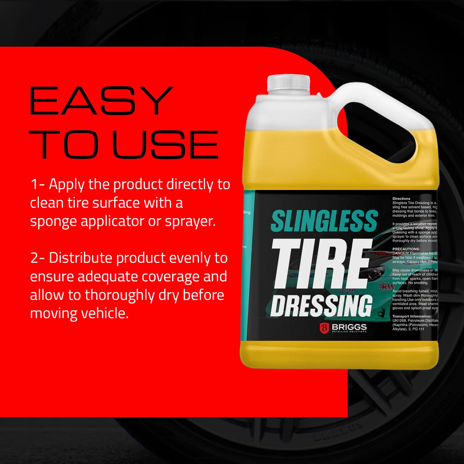Briggs Slingless Tire Dressing: A High-Gloss Formula for Ultimate Tire Care. Elevate Your Detailing with This Premium Tire Shine Spray, Ideal for Black Magic - Gallon