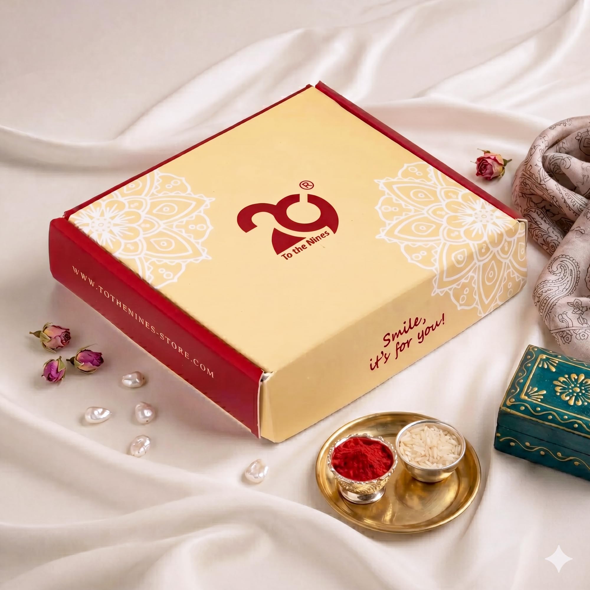 To The Nines Mens Elegant Golden Rakhi/Band For Beloved Brother (Rakhi/Band Combo Of 4) With Tilak Material 2