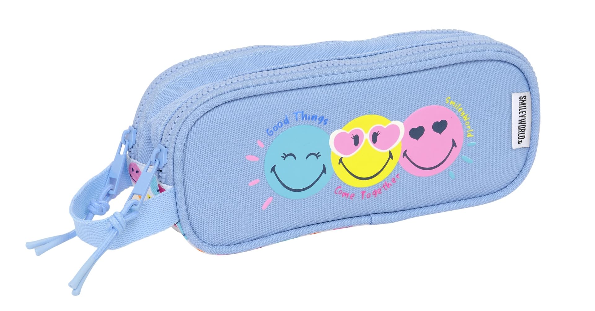 SMILEY WORLD JOYFUL, Double Pencil Case, Recyclable Fabric, Children's Pencil Case, Child