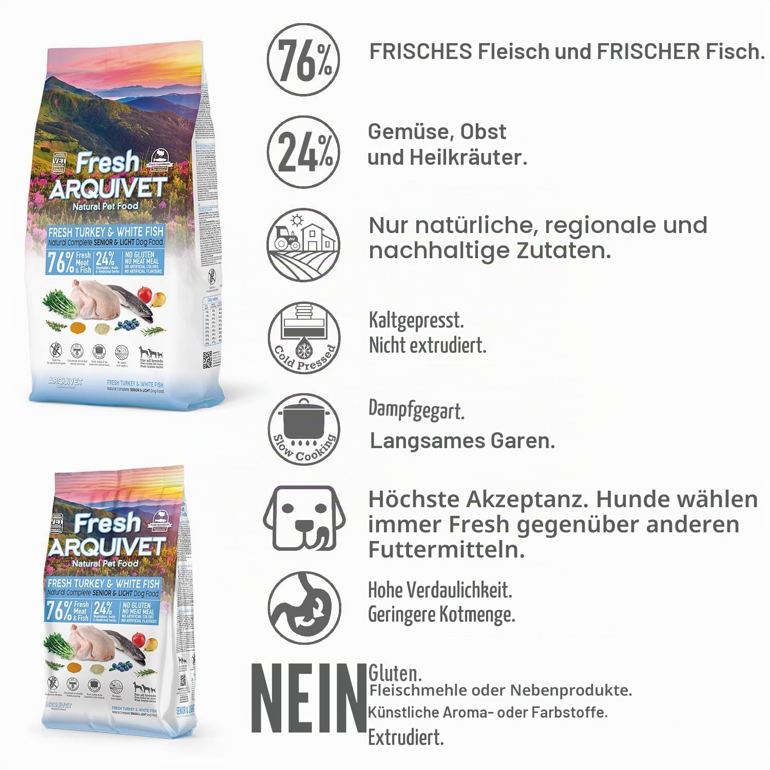 Arquivet Fresh Senior Light Pute & Weißfisch 10Kg - Halbfeuchtes Futter
