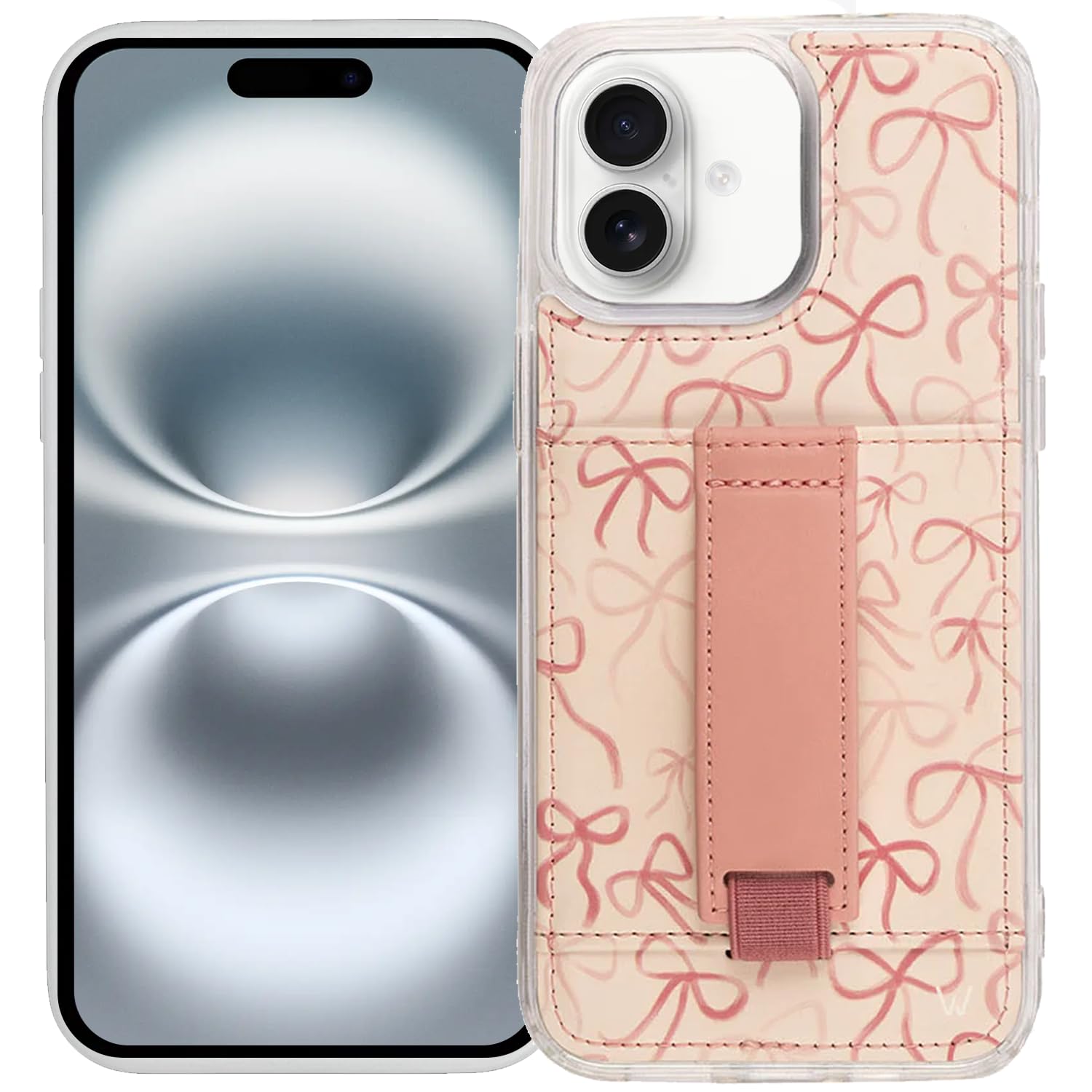 Walli Cases for iPhone 16 Plus Case Aesthetic Wallet Phone Case Card Holder, Securely Holds up to 2 Cards - Cute, Trendy Phone Cover for Women, fits iPhone 16 Plus, with Kickstand & Finger Strap