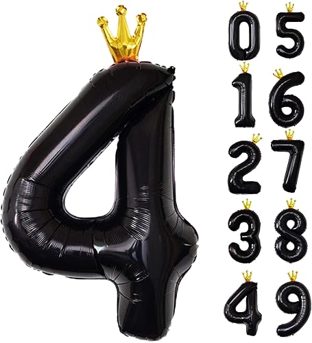 Miniatura 31 de Globo negro del número 5 con corona, globos de número grande de 40 pulgadas, suministros de decoración de fiesta de cumpleaños de 5 años Globo 5