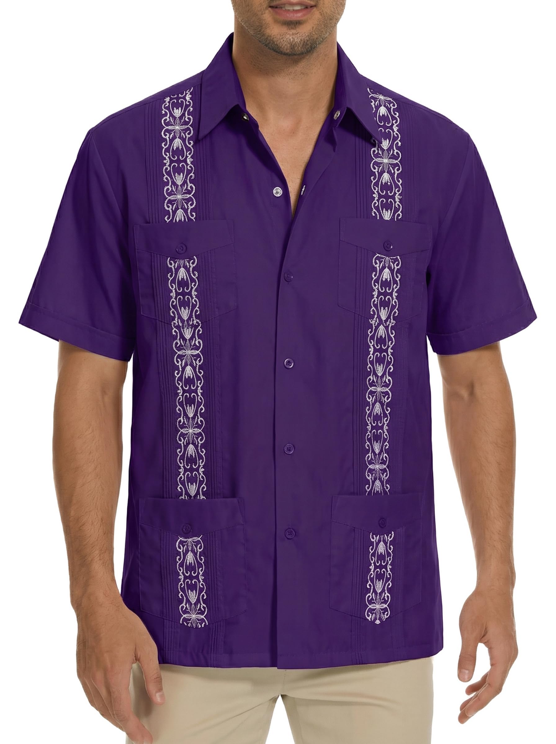 Men's Guayabera Shirts Short Sleeve Casual Snap Shirts