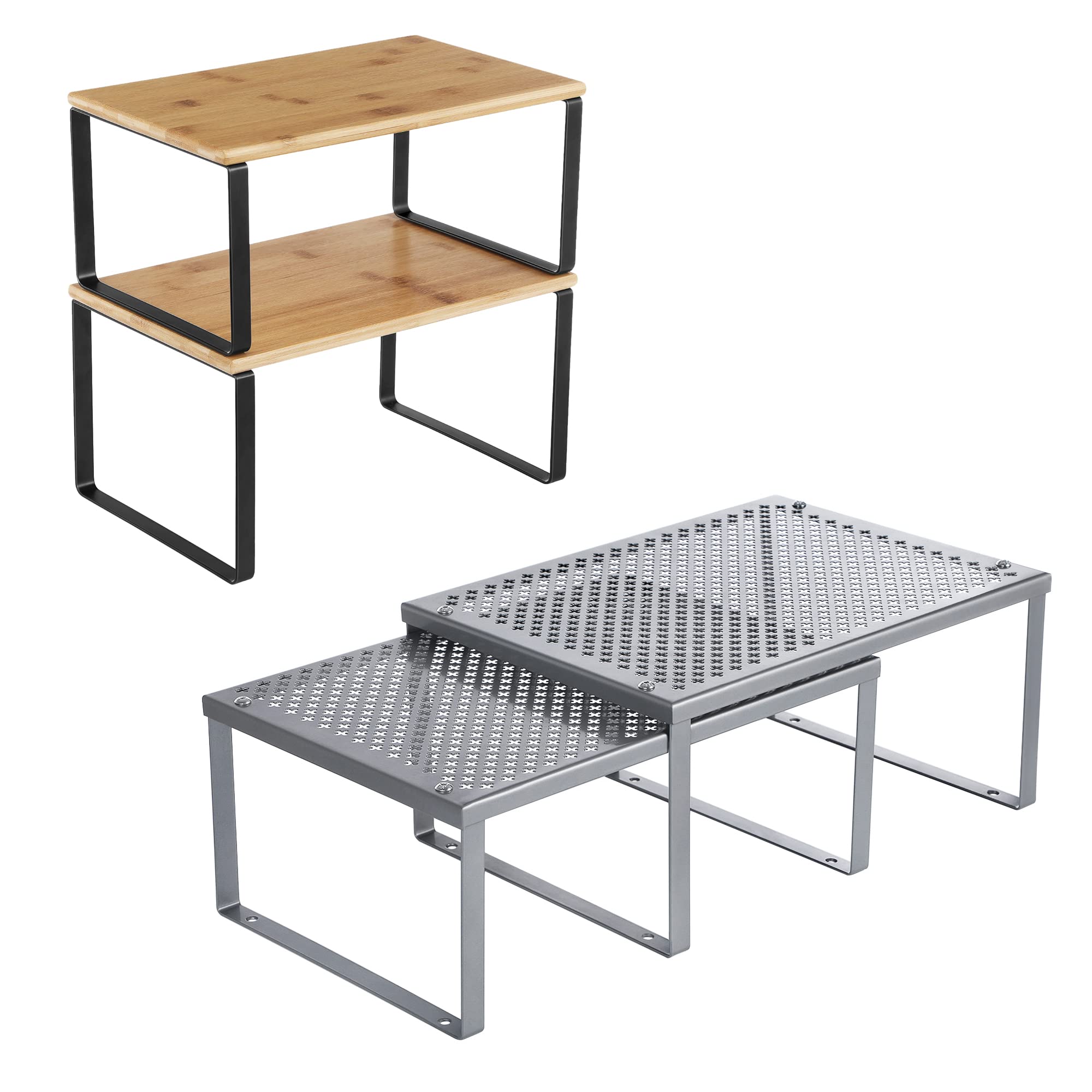 SONGMICS Bamboo & Metal Shelf Organizers Bundle