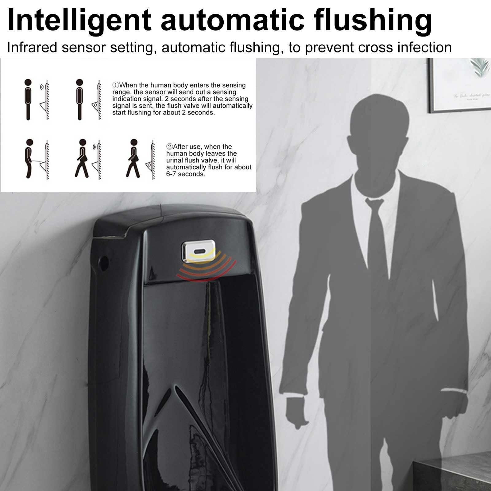 Orinatoi per Uomini da Terra Antigoccia Orinatoi in Ceramica con Sensore Automatico di Scarico, per Bagni Pubblici, Bar, Hotel