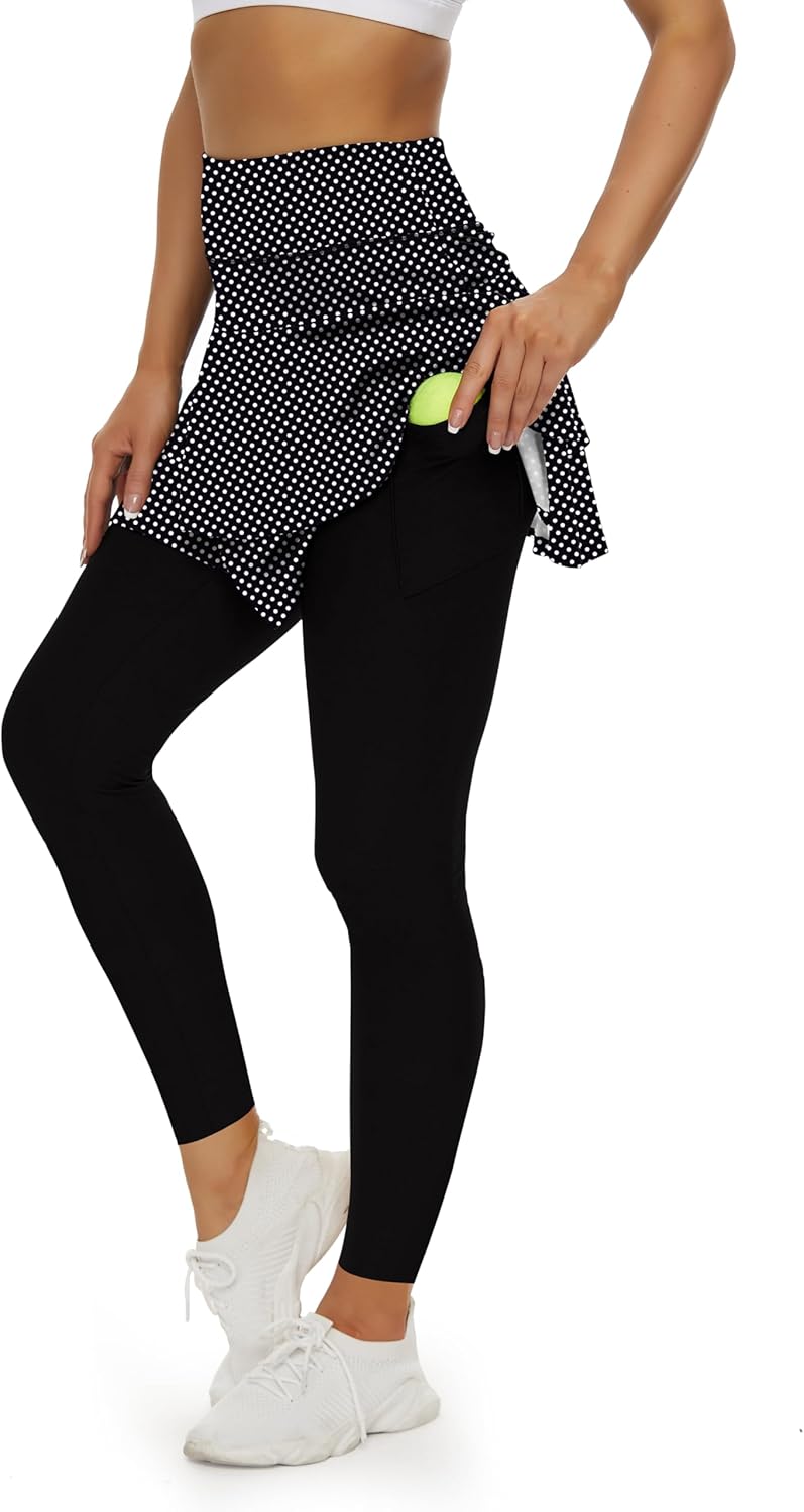 Tennis Skirted Leggings with Pockets for Women Active Skort Athletic Ruffle Pleated Golf Skapri with Skirt - Image 6