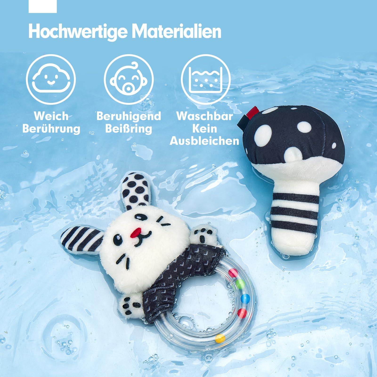 hahaland Baby Spielzeug 0-6 Monate - 30 TLG Schwarz-Weiß Kontrast Lernspielzeug Set, Montessori Sensorik Stoffbuch & Kinderwagen Hängespielzeug, Gehirnentwicklung Geschenk für 0 3 6 12 Monate
