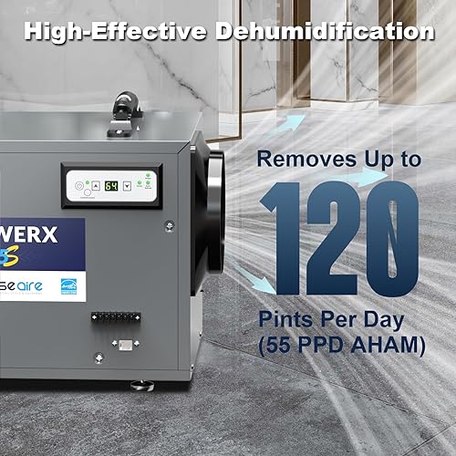 Miniatura 2 de BaseAire AirWerx55 - Deshumidificador para sótano de espacio de gateo, deshumidificador comercial de 120 pintas con manguera de drenaje continuo,