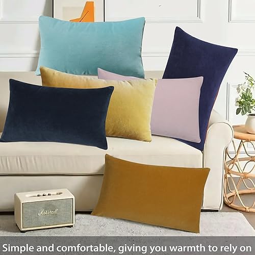 Miniatura 4 de Juego de 2 fundas de almohada decorativas lumbares de terciopelo de algodón suave de 12 x 20 pulgadas para sofá, oficina, dormitorio, dormitorio,