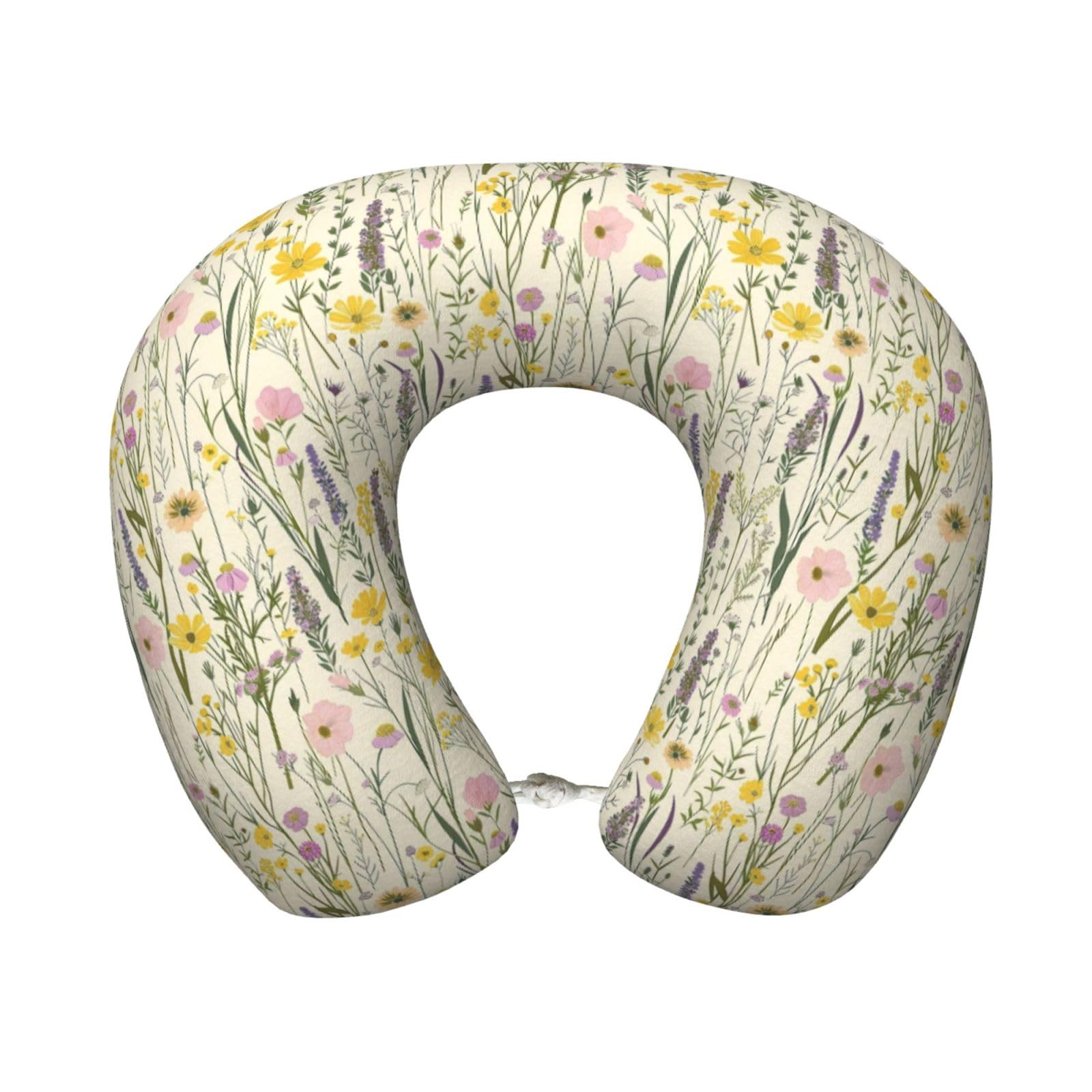 peiyeety Wildflower Print Travel Pillow Memory Foam, Portable Neck Pillow for Airplane, Car and Office