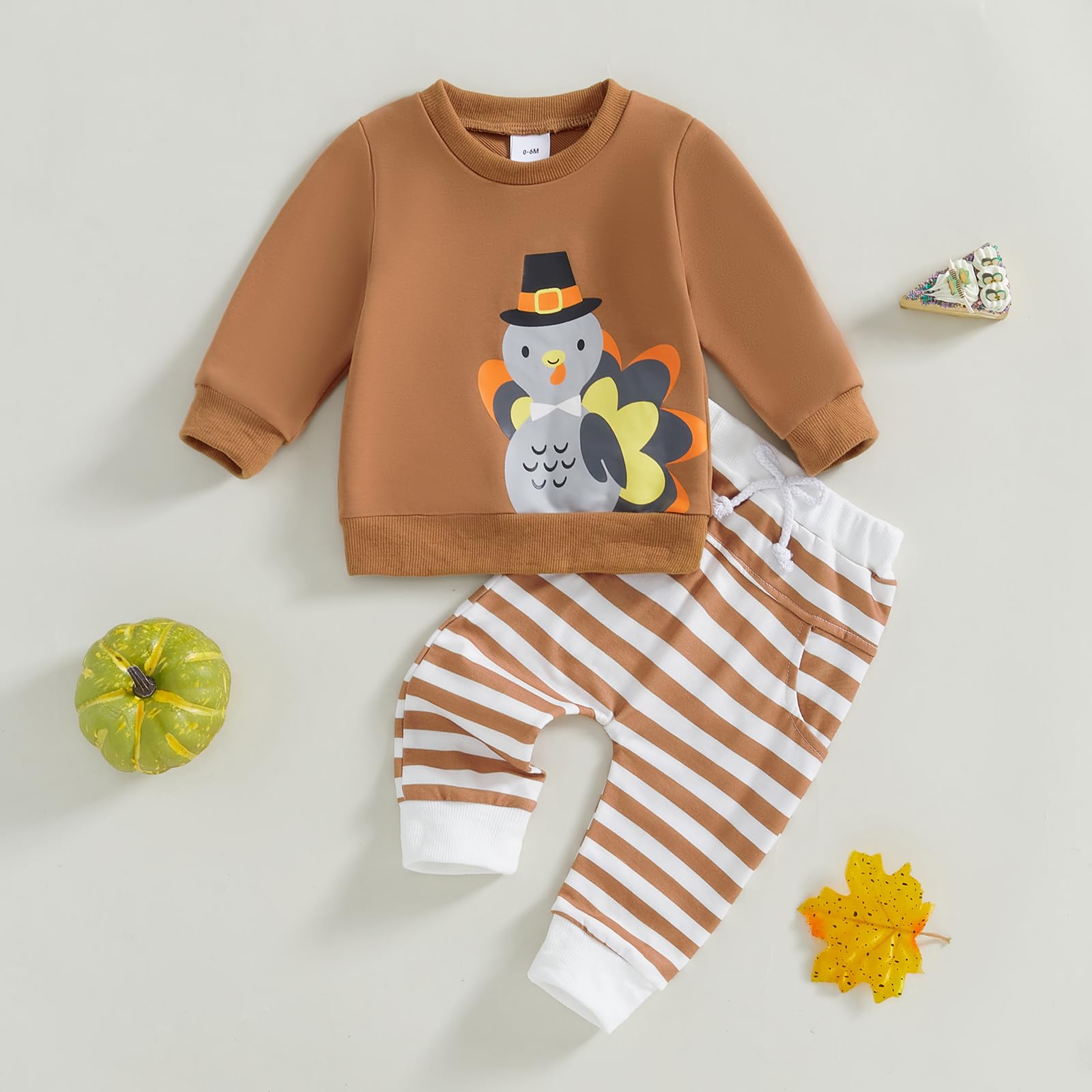 MAYUMMPY Toddler Baby Boys Thanksgiving Pants Outfits Long Sleeve Shirts Turkey Sweatshirt Pants Fall Winter Clothes Set (thanksgiving Khaki, 12-18 Months)