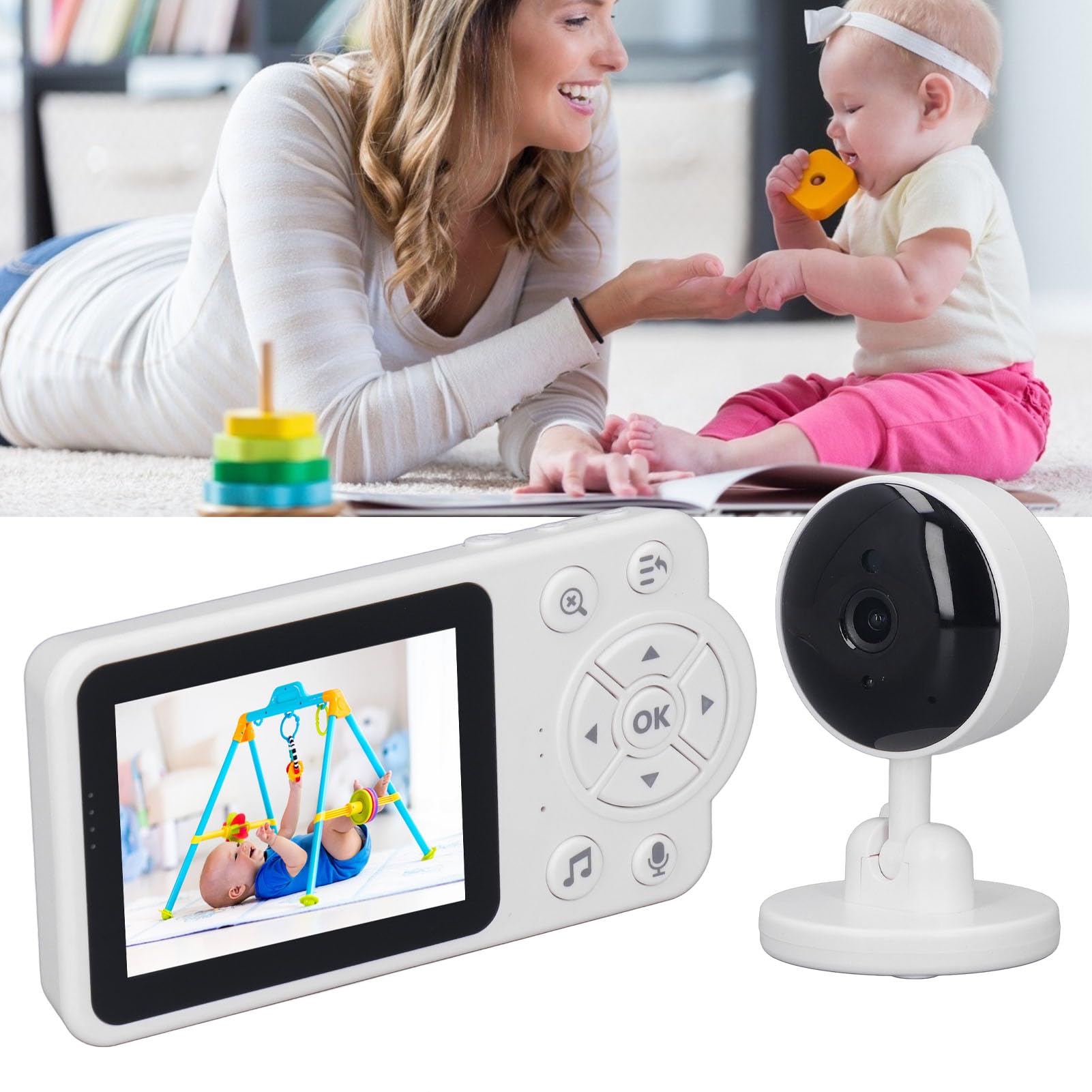 Monitor con Cámara y Audio, Monitor de bebé con Vídeo de Largo Alcance sin WiFi, Visión Nocturna, Conversación Bidireccional, Pantalla de Viaje Portátil de 2,8 Pulgadas (Enchufe