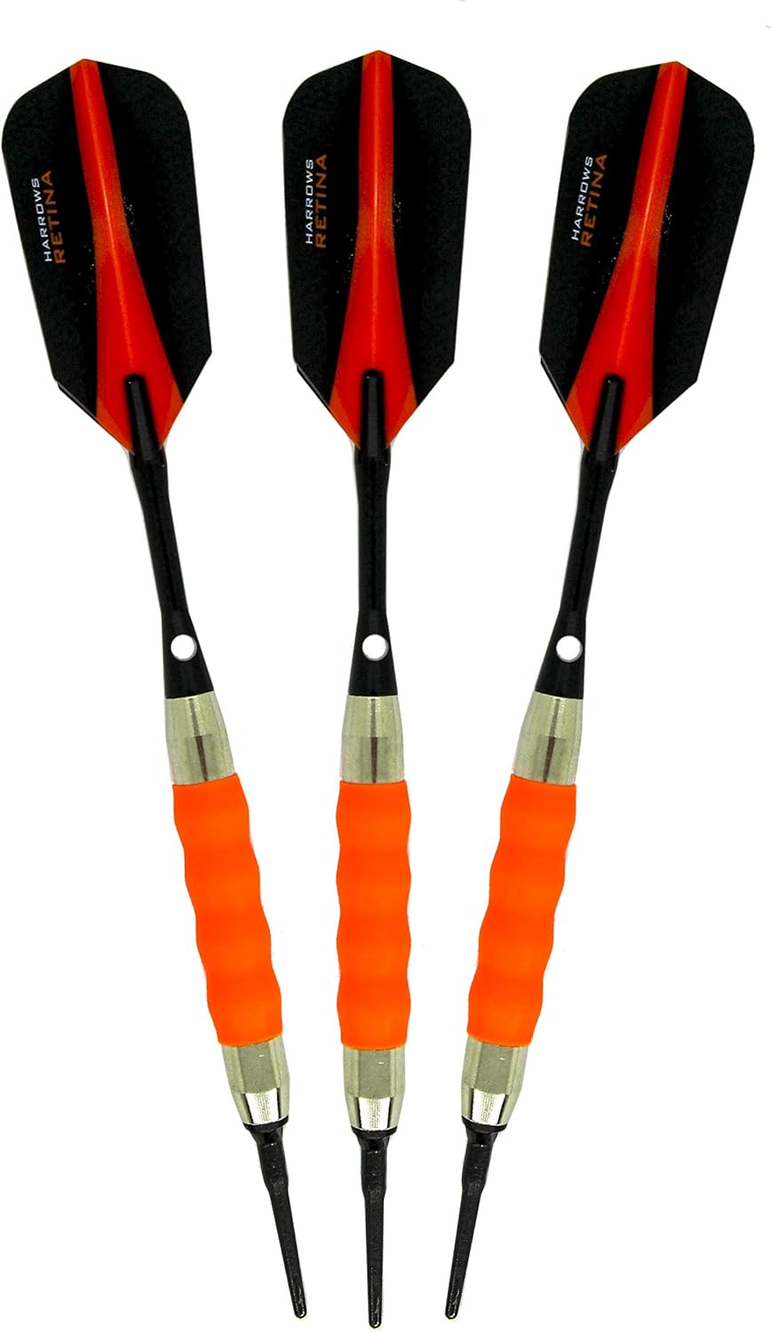 sure grip Viper Orange Soft Tip Darts with Dart Case & Accessories Choice of Flights 16 or 18 Grams Plus I Love Darts Bracelet (Harrows Retina Slim, 16g)