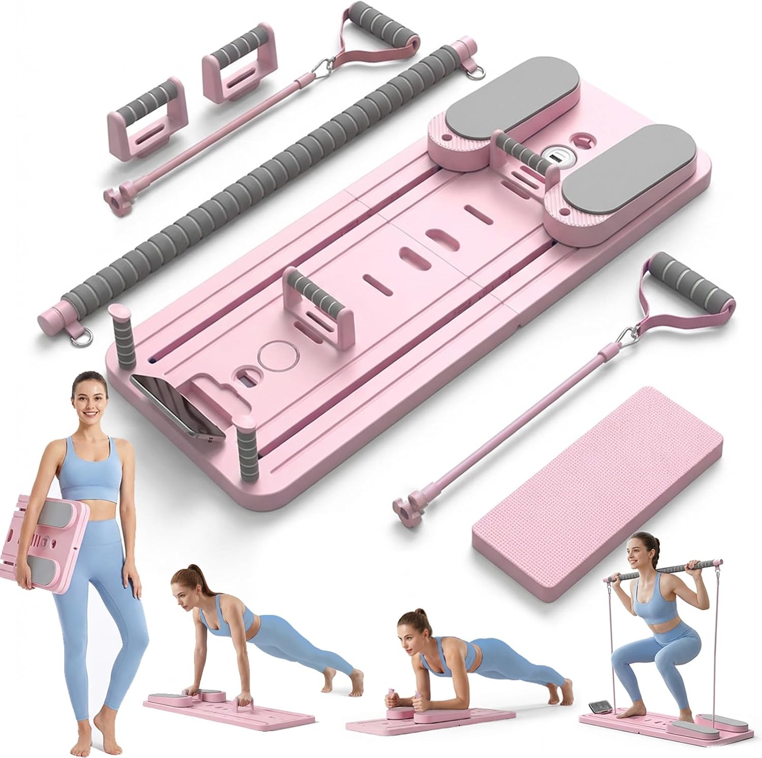 Pilates Board Faltbarer Pilates Reformer Maschine & Hometrainer Fitnessger te f r Zuhause Multifunktionales Pilates Set mit verschiedenem Zubeh r