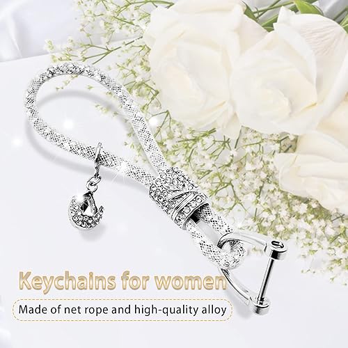 Miniatura 3 de Llavero de cristal para mujer, llavero de moda con diamantes de imitación, decoración de llaves para mujer, universal para llave de coche (plateado)
