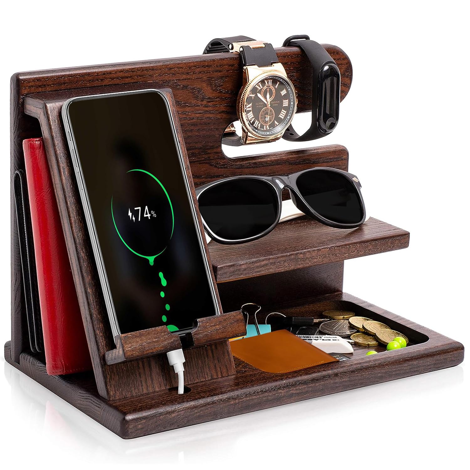 Regalos para papá, regalos para hombres, accesorios de dormitorio para hombres, organizador de mesita de noche, regalos de cumpleaños para hombre, regalos para abuelo, estación de