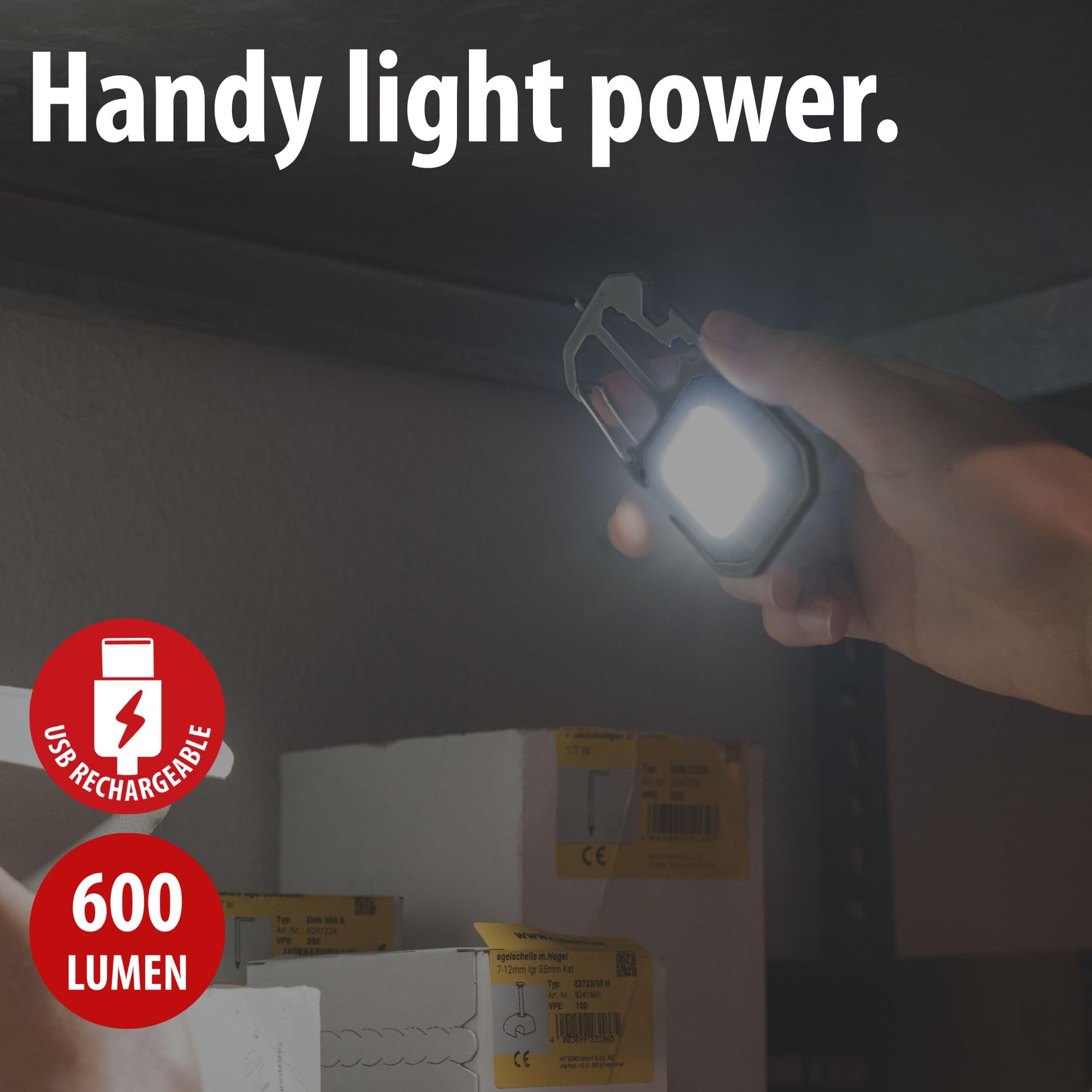Brennenstuhl Mini LED Torch MTL 600 A (Rechargeable Work Light 600lm, 7 Light Modes, Key Ring, Bottle Opener - Image 2