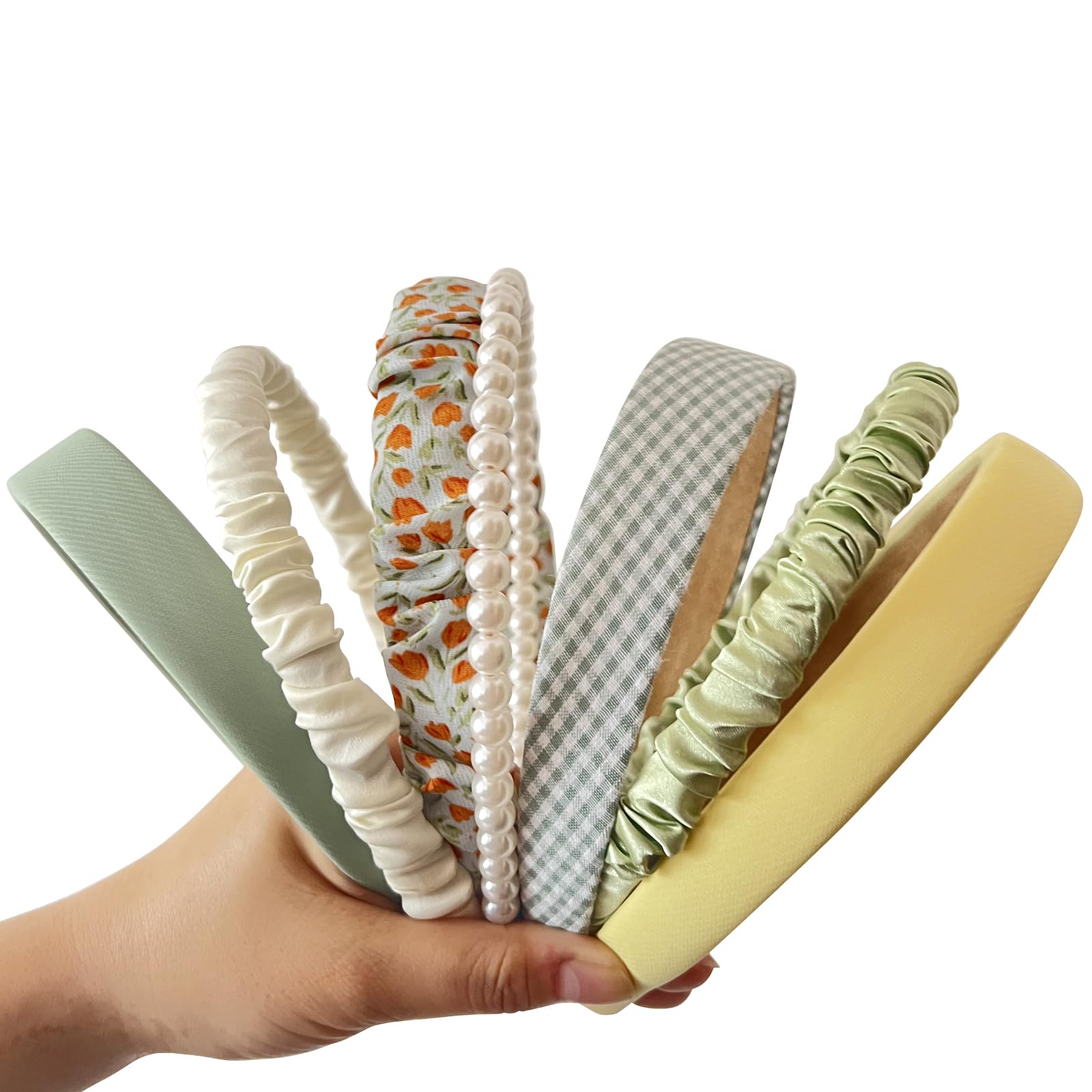7-teiliges Stirnbänder für Damen und Mädchen, verschiedene Designs, Stirnbänder für Damen und Mädchen, rutschfeste florale Stirnbänder, gepolsterte Stirnbänder, niedliches Perlen-Stirnband für