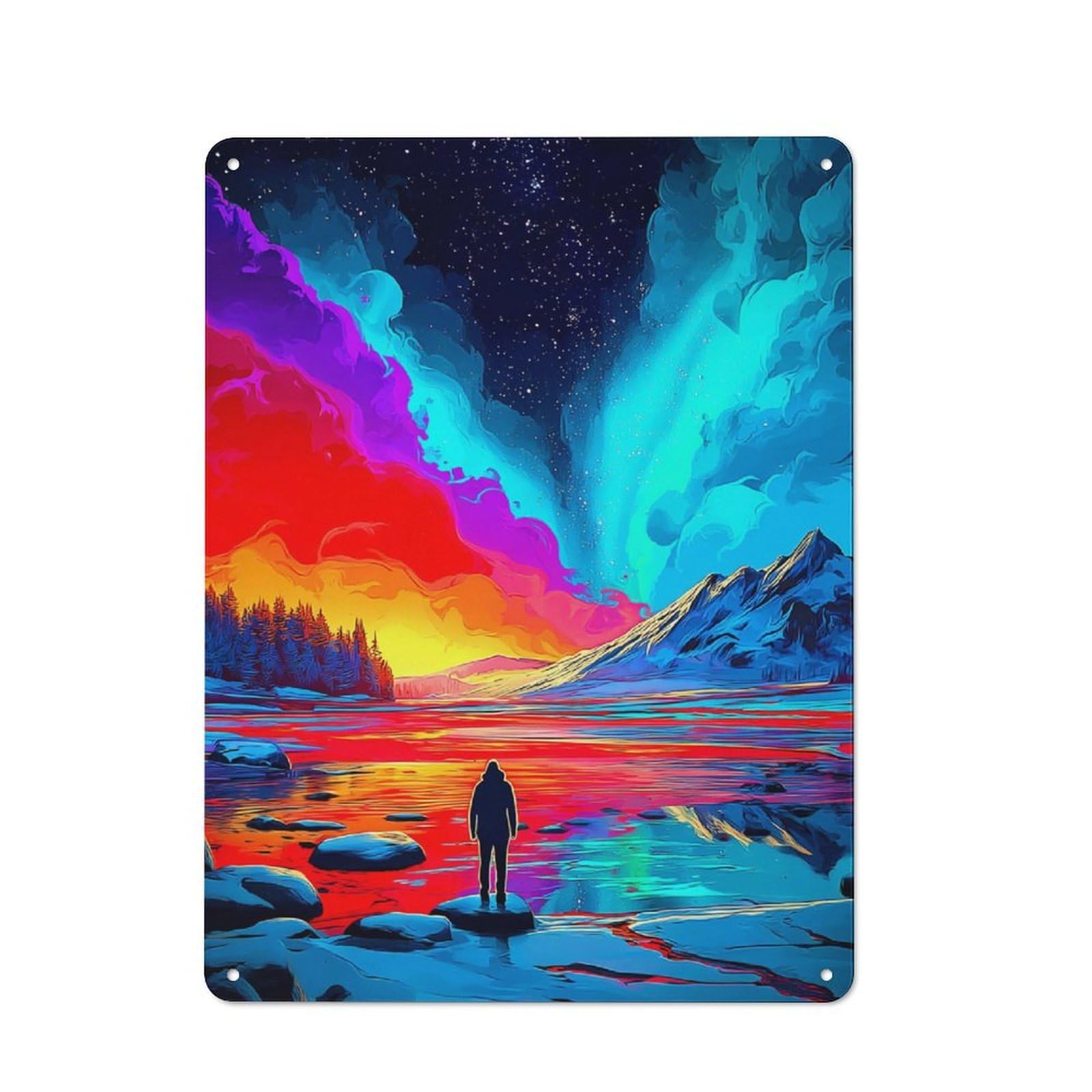 Junmoney Colorful Sunset Lake Silhouette Vintage Tin Sign 40X30cm For Hobby Room Or Studio, A New Home Present For Creative Interior Collectors