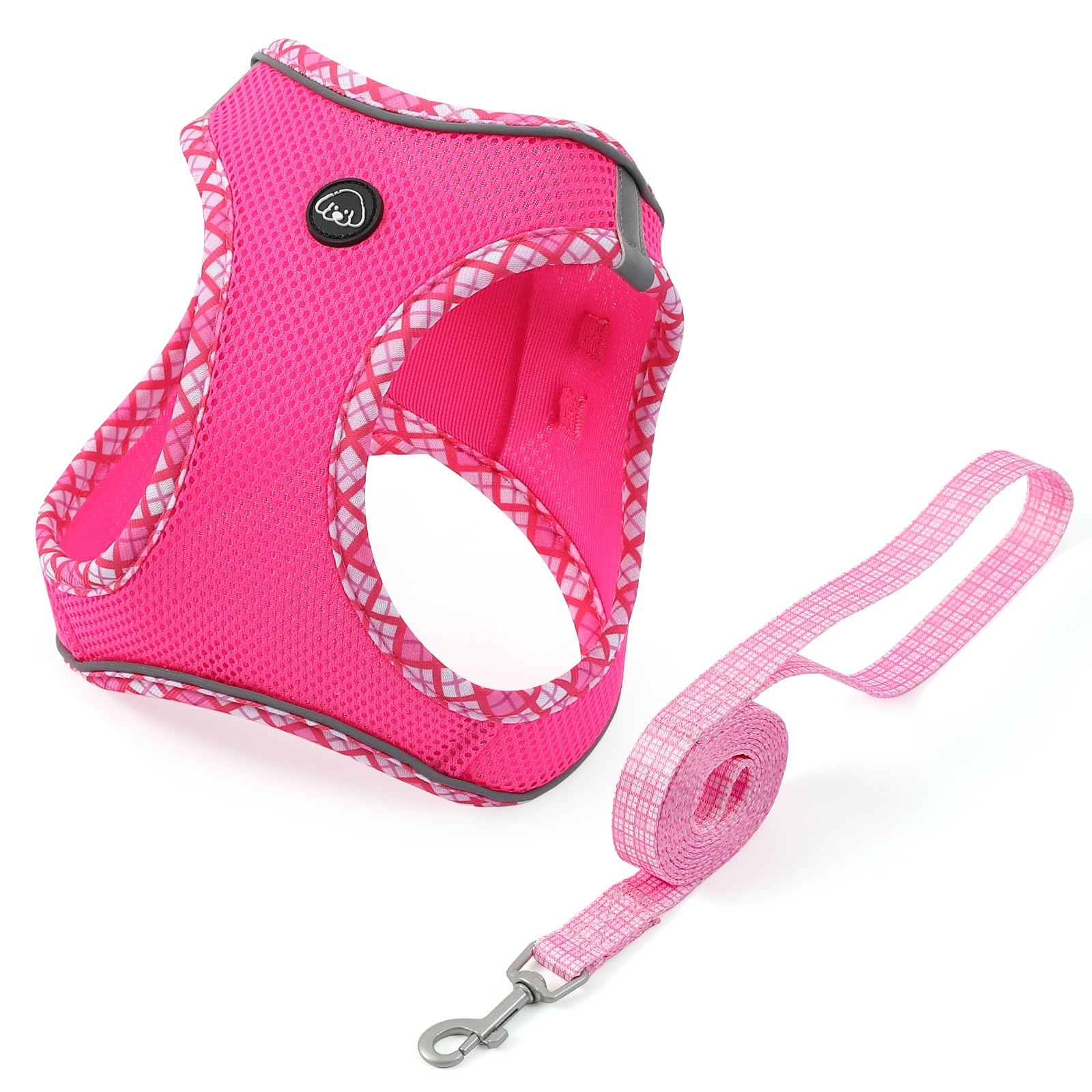 Belababy Small Dog Harness, Step in Breathable Puppy Harness and Lead Sets for Walking Easily, Lightweight Air Mesh Pet Vest with Safety Buckle, Rose, M
