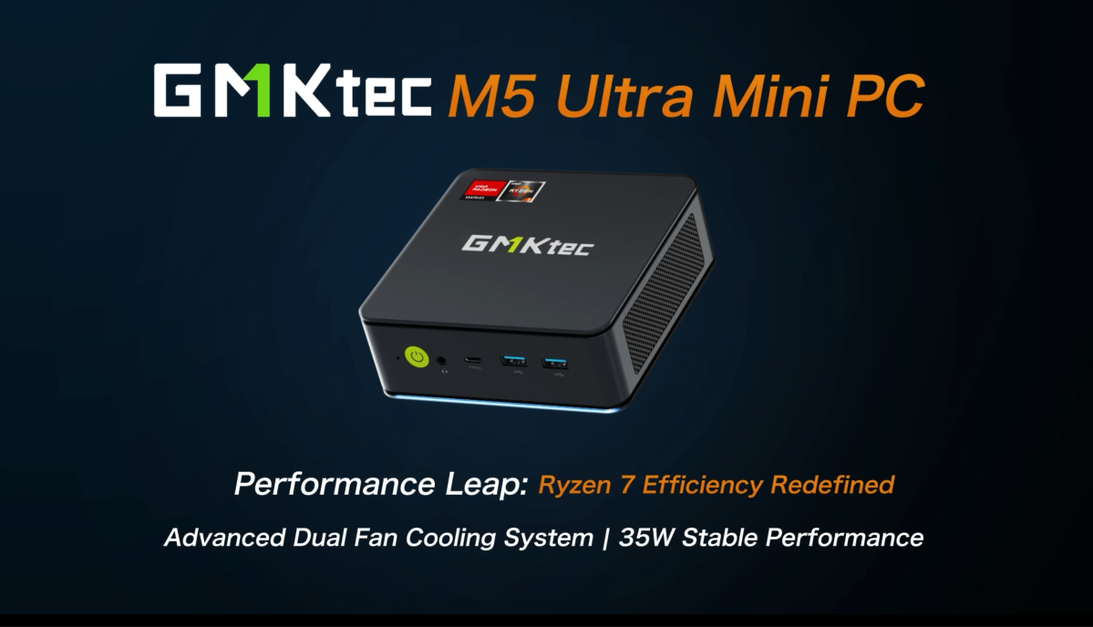 GMKtec Mini PC 5825U, M5 Plus Dual LAN 2.5G Desktop Computer