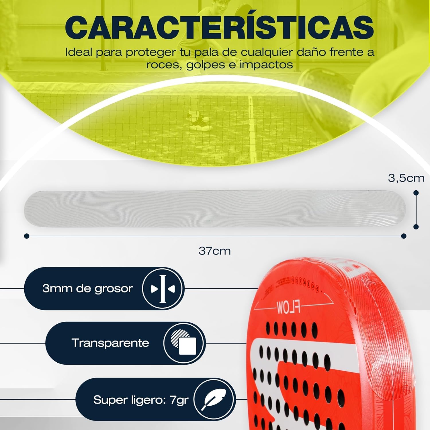 Protector Pala Padel Acabado Premium Rugoso ZRZ Sports para Mayor protección – Protección Duradera y Resistente a Impactos, Silicona 35x370mm – Fácil Instalación y Ligero