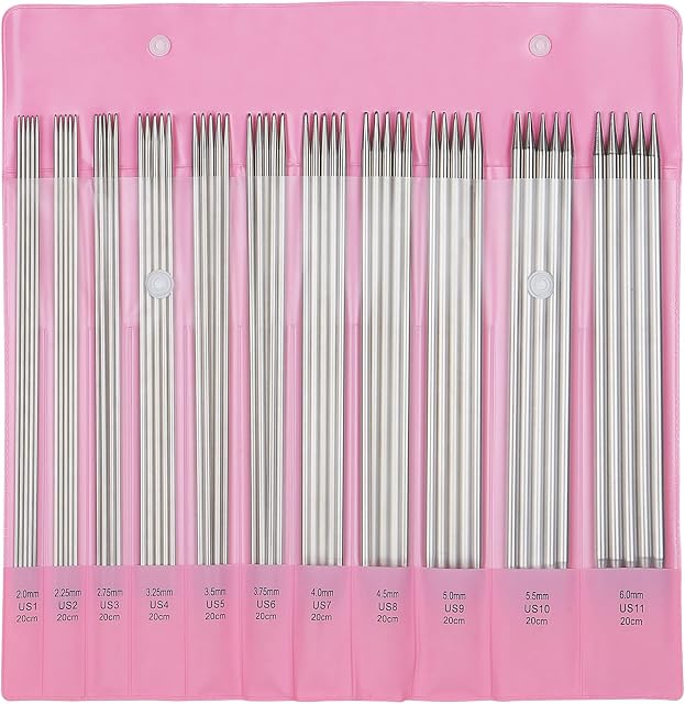 Aeelike Double Pointed Knitting Needles Set 20cm, Short Double Ended Knitting Needles for Beginners, 55Pcs 2.0-6.0mm DPN Knitting Needles Sets UK, Metal Knitting Pins for Knitting Small Projects Socks