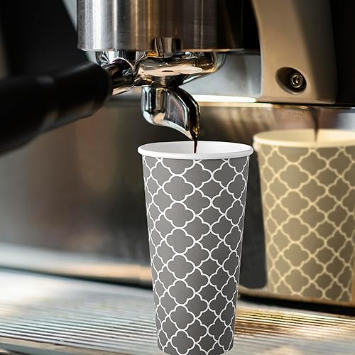 Miniatura 25 de JOLLY PARTY [100 juegos] Tazas de café de papel de 12 onzas, tazas de café desechables con tapas, fundas y pajitas, taza para beber bebidas frías