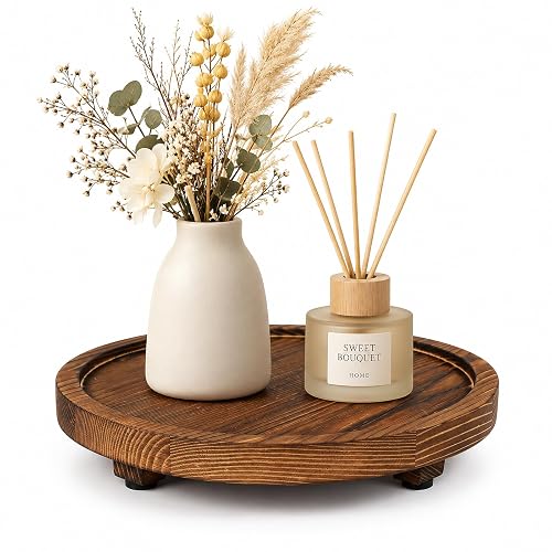 DEBETOOL Round Rustic Wood Decorative Tray | Farmhouse Bathroom Counter