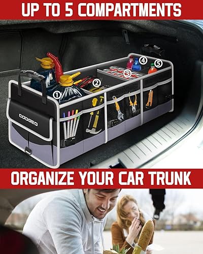 Miniatura 2 de Organizador de maletero de automóvil con bolsa térmica portátil a prueba de fugas, 3 compartimentos organizadores de automóvil plegables y
