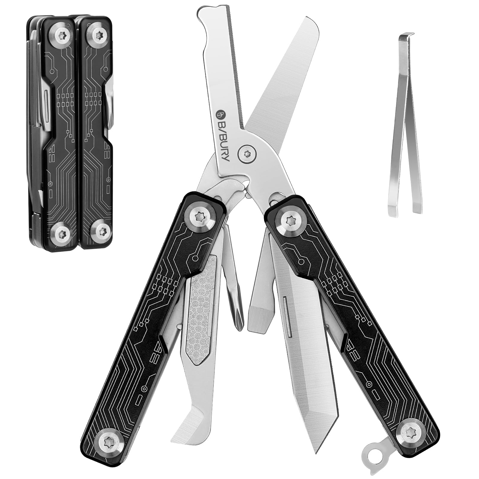 BIBURY Mini Keychain Multitool Scissors B12062B, 9 in 1 Multitool EDC Scissors with Screwdriver, Bottle Opener, Pocket Knife, Spring -Mini Multi Tool