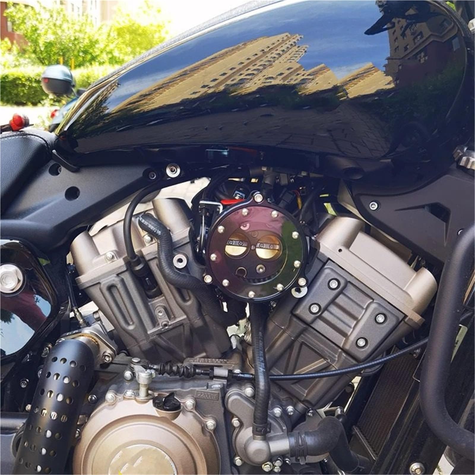 Filtr powietrza motocyklowy Vintage Air Cleaner Intake Systems pasuje do Benda BD 300 KEEWAY-BENDA V302C Keeway V-Cruise 125 Konstrukcja dwuwarstwowa stalowa‌(Black)