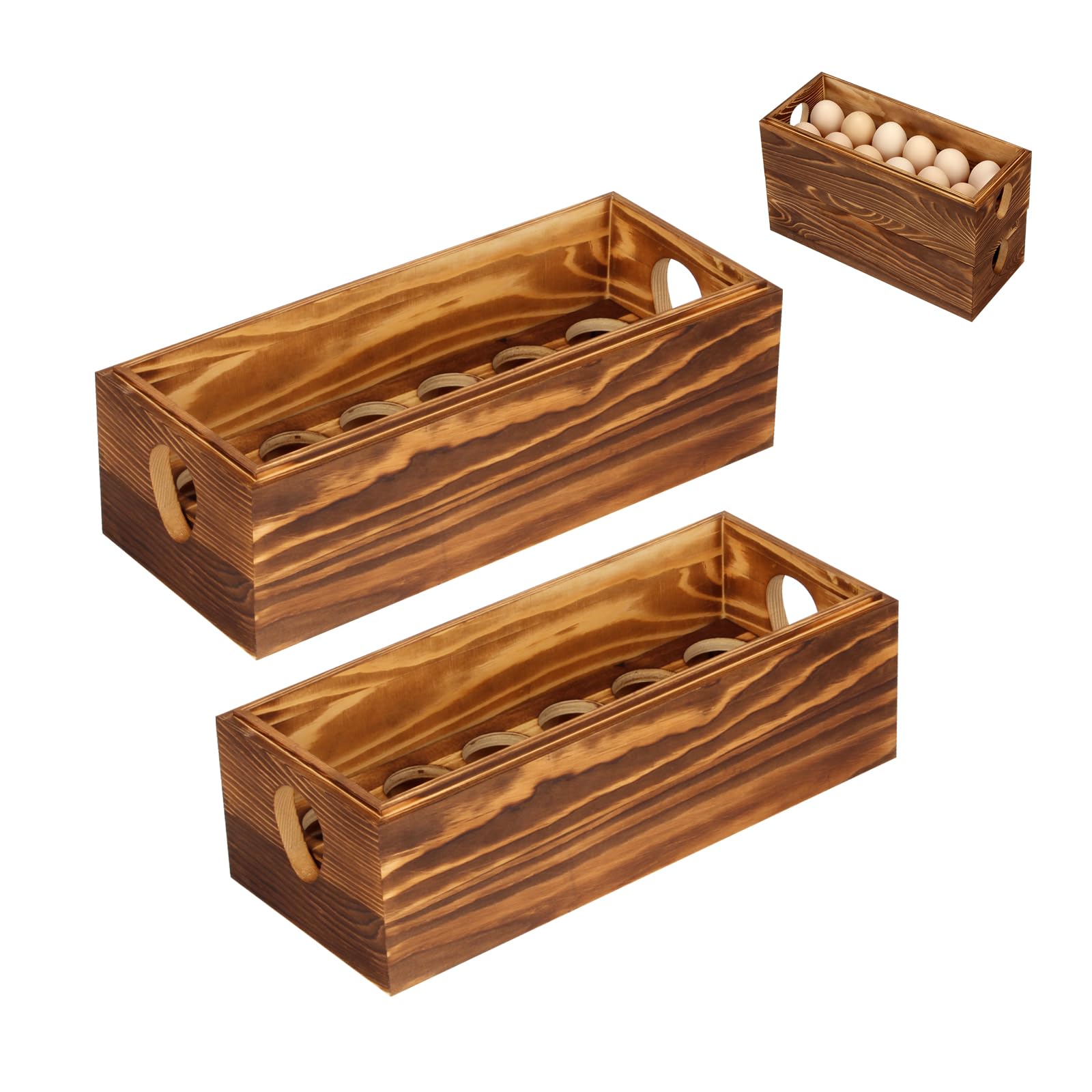 Caja de madera para 24 huevos frescos, soporte apilable para huevos con doble capa para exhibición, caja de almacenamiento de huevos rústica con asa para supermercado de Pascua, suministros de