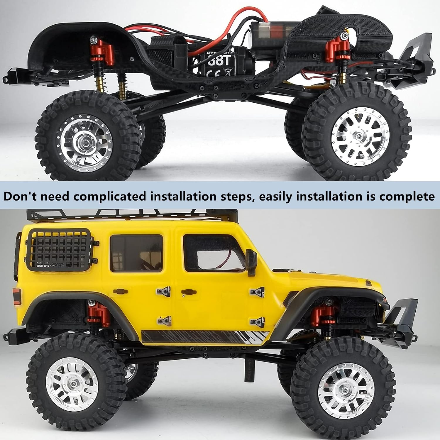 MORLORDY 4Pcs Aluminum Alloy RC Shock 48mm Ajustable Shocks Absorber Dampers for 1/24 RC Crawler Car SCX24 Shocks 48mm Upgrades Accessories, Black and Silver