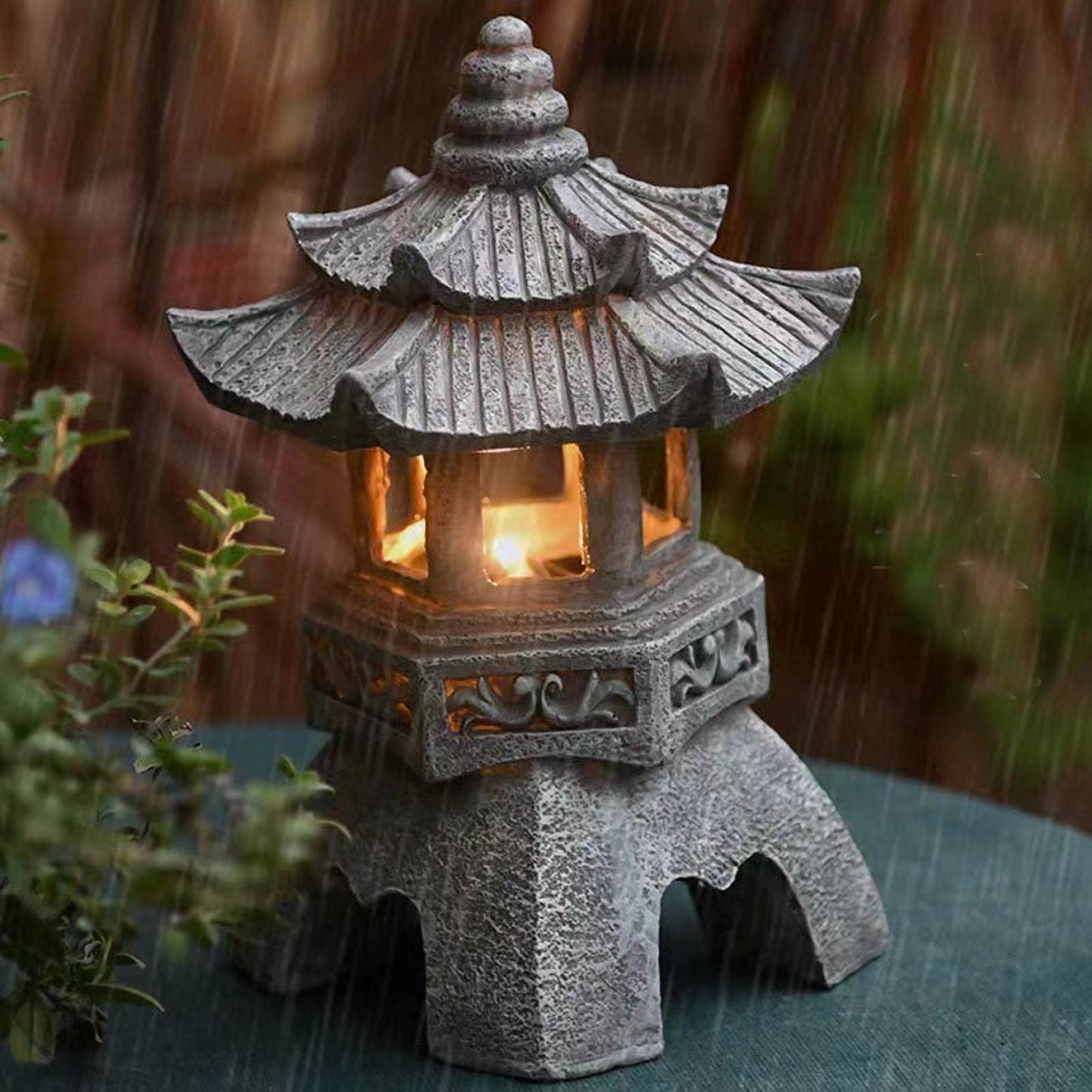 Blogiiup Pagode de jardin, décoration de jardin japonaise, statue de lanternes de pagode solaire, décoration asiatique zen extérieure / intérieure pour balcon paysag