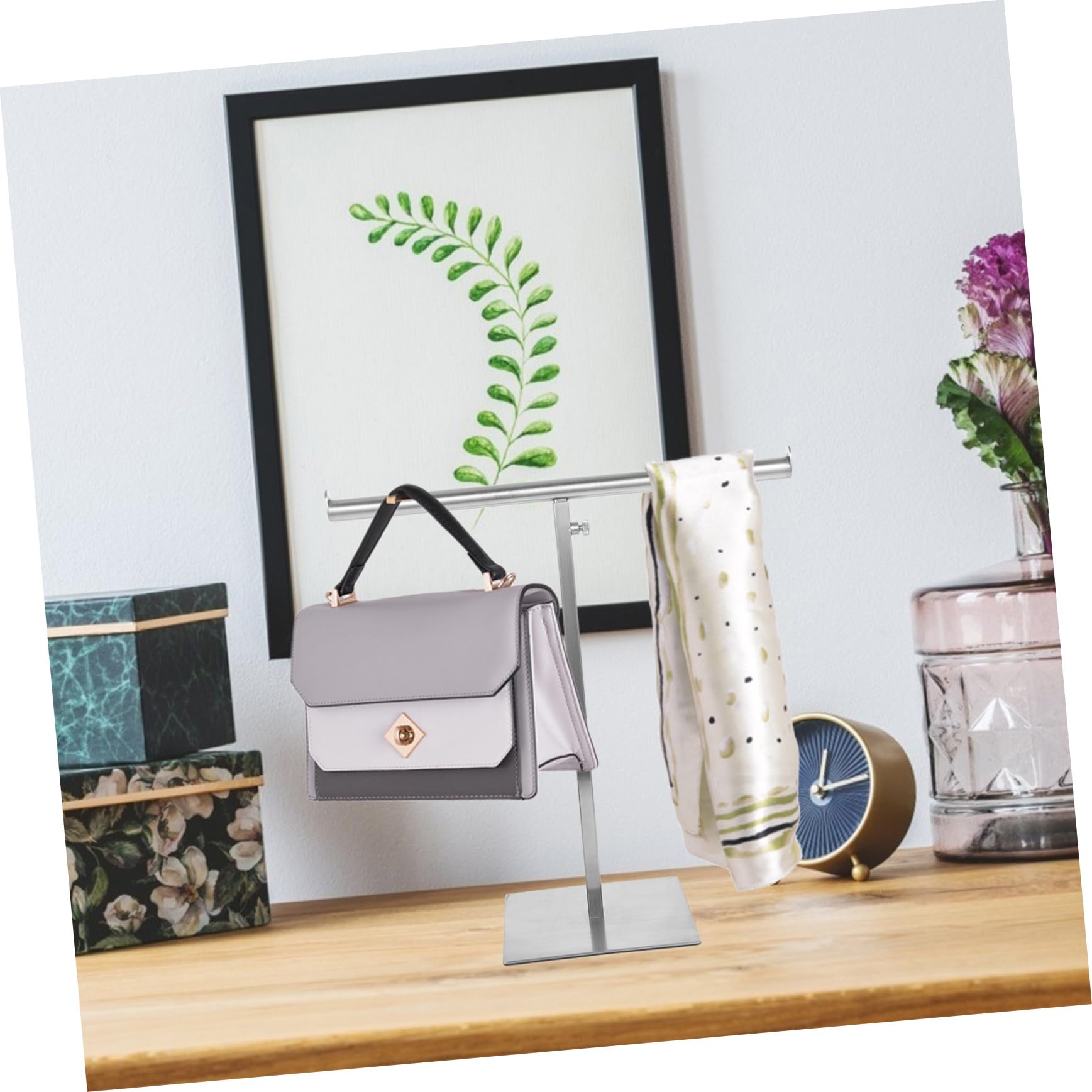 INOOMP Soporte para Bolsos de Acero Inoxidable Ajustable en Forma de T, Organizador Colgante para Armario, Perchero para Bolsos Manos Libres, Exhibidor Vertical para Tienda y Hogar,
