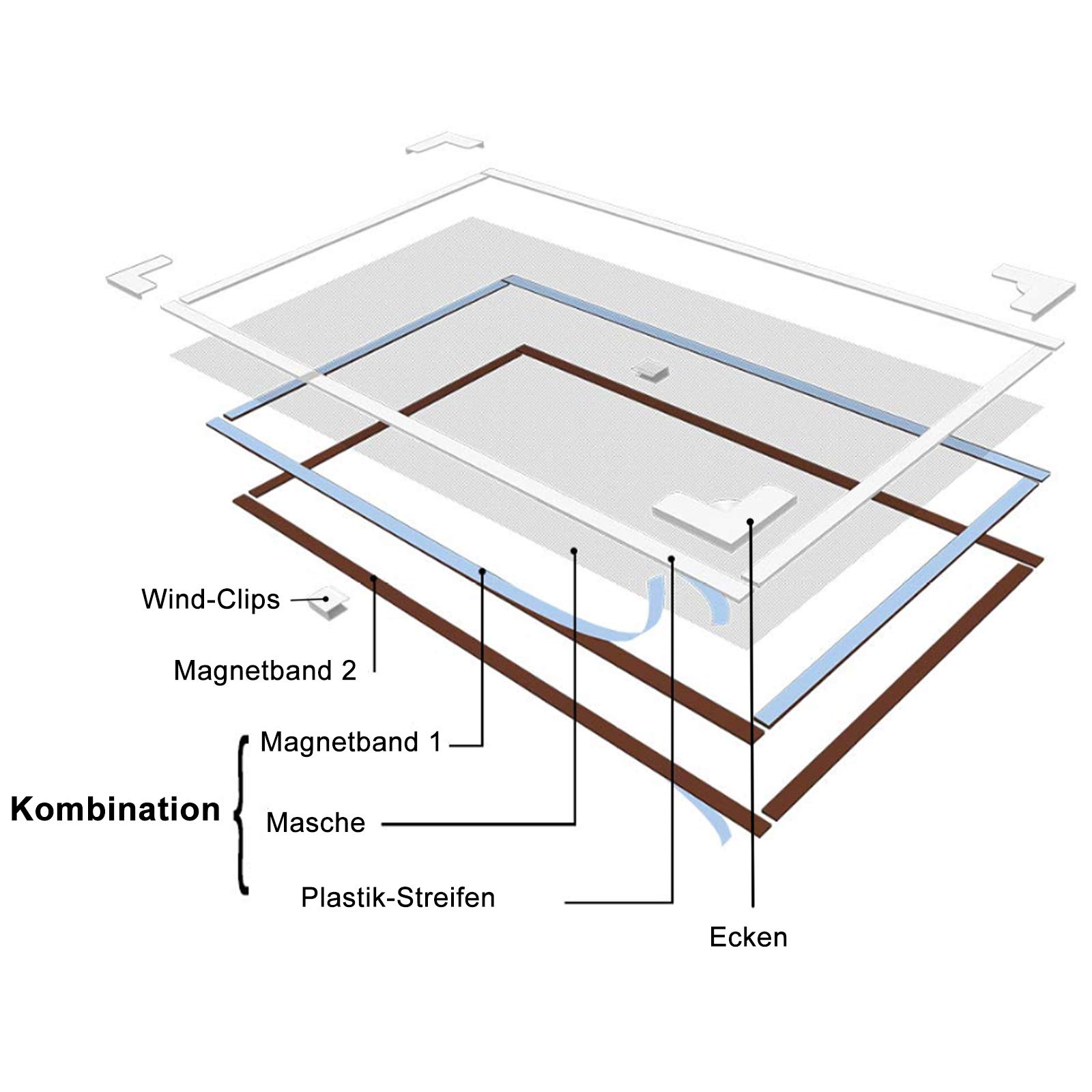 NeatiEase Mosquiteras para Ventanas Pantalla magnética ajustable y flexible de 130 x 150 cm, se adapta a cualquier tamaño más pequeño（Marco blanco, malla gris）