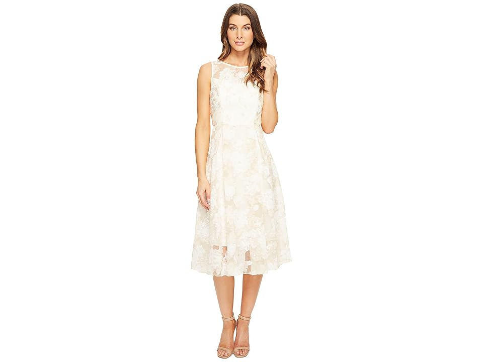 

Adrianna Papell Printed Organza Fit and Flare Midi (Peach/Ivory) Women's Dress