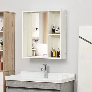Comprar HOMCOM Armario de Baño con Espejo Armario con Espejo para Baño con Estantes Mueble para Baño Estilo Moderno 63x15x65 cm Blanco