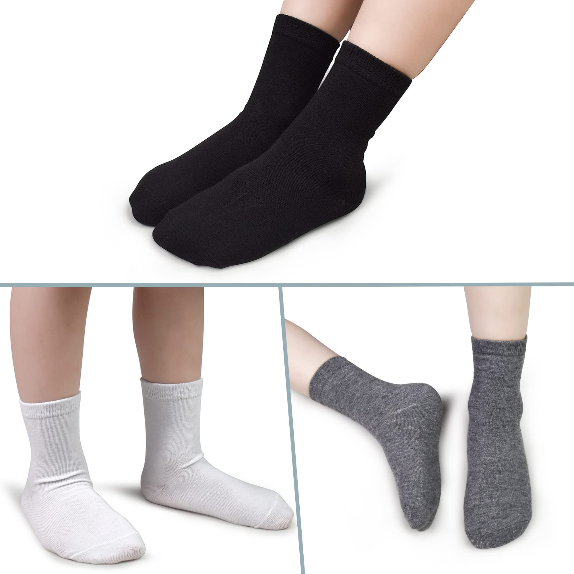 GENTABY Lot de 24 paires de chaussettes noires pour garçons et filles - Blanc et gris - Élastique - Pour le quotidien - Pour tout-petits et bébés