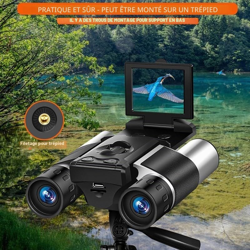 Jumelles numériques haute puissance 12 x 32 avec caméra intégrée, enregistrement 1080p, capture photo 5 MP, écran LCD de 5 cm, large champ de vision, design extérieur portable (noir)