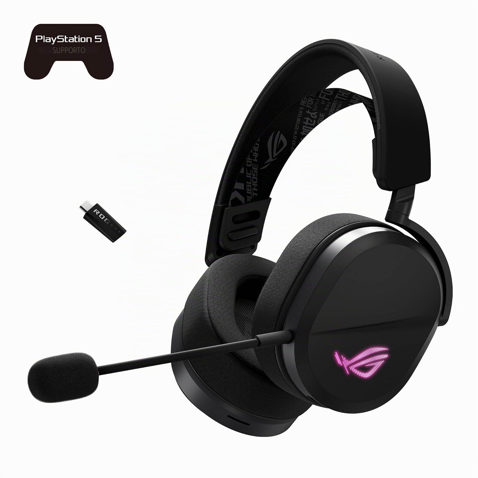 ASUS ROG Pelta - Cuffie da gioco wireless (BT, ROG SpeedNova 2,4 GHz, USB-C, leggero 309 g, driver ROG placcati in titanio 50 mm, micro super banda 10 mm, RGB, 70 HR, per PC, Switch, PS5) - Nero