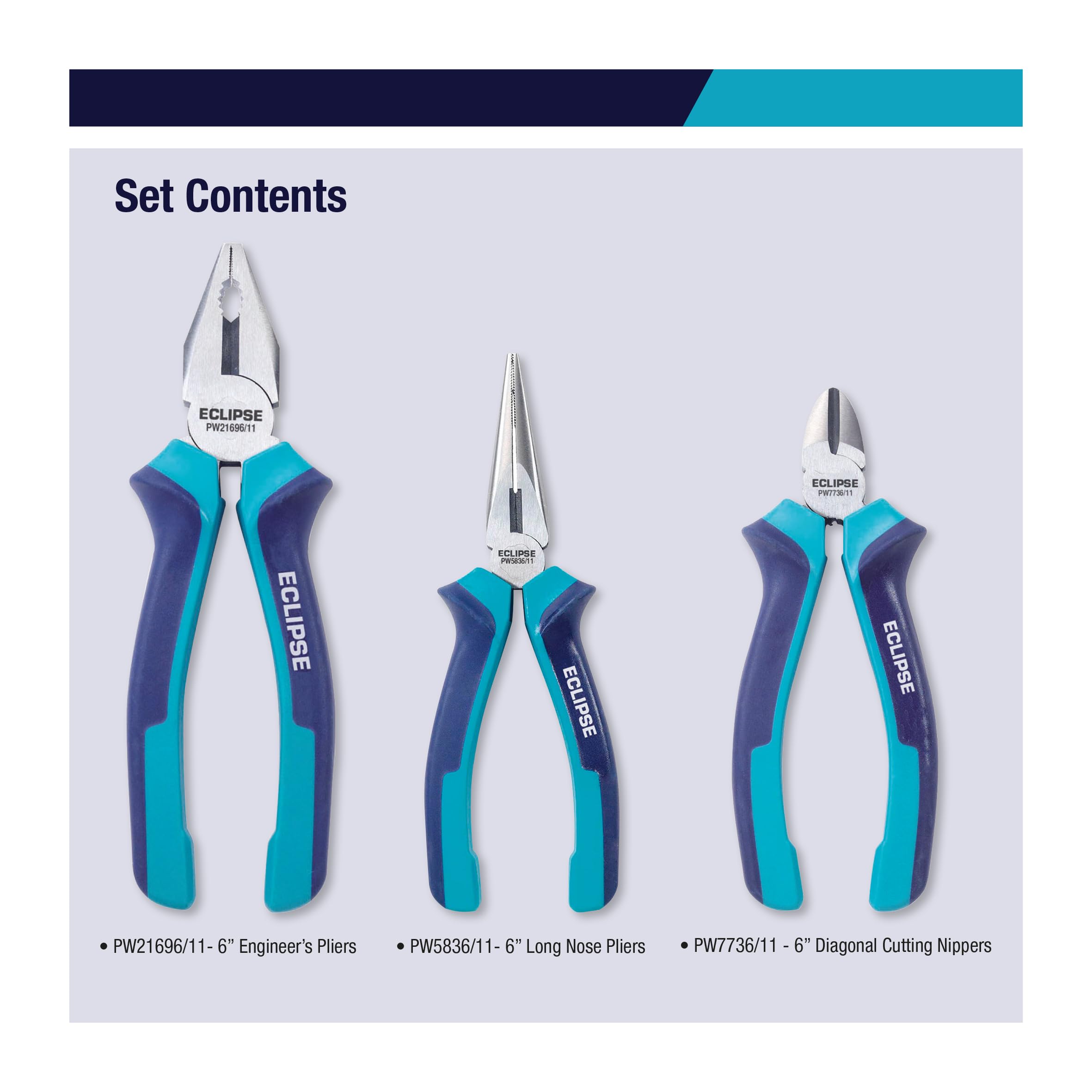 Eclipse Professional Tools 3-częściowy zestaw szczypiec 15 cm – cięcie, chwytanie i skręcanie średniego/twardego drutu, długie szczypce ukośne i kombinowane, z krawędziami hartowanymi indukcyjnie i