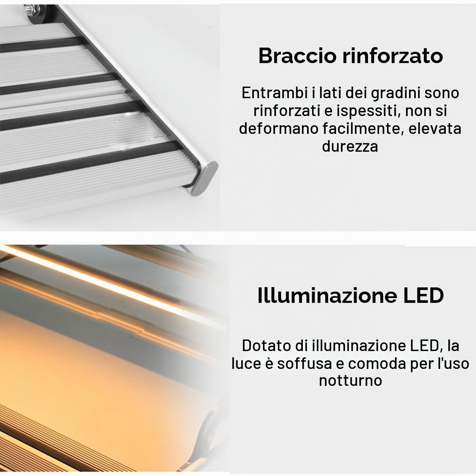 Gradino per Camper, con Luce LED, Accessori Camper Campeggio, 200 kg, Gradini Antiscivolo, Compatti, Espandibili O Ripiegabili con Una Sola Mano, per Roulotte, Camper