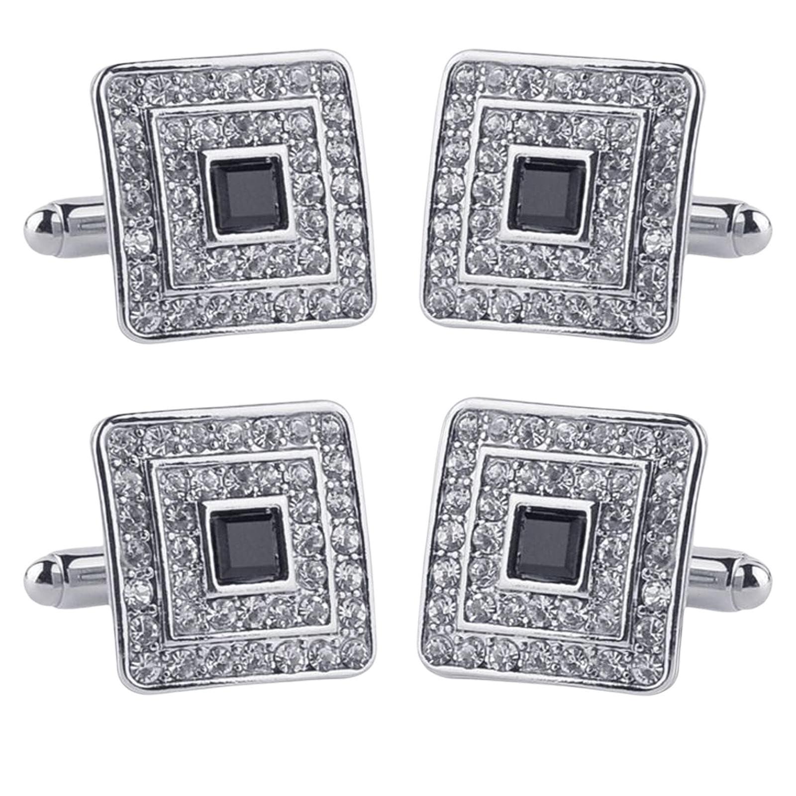 4Pcs Cufflinks Dress Shirt Cuff Buttons for Wedding Groomsmen Anniversary Silver-image-3