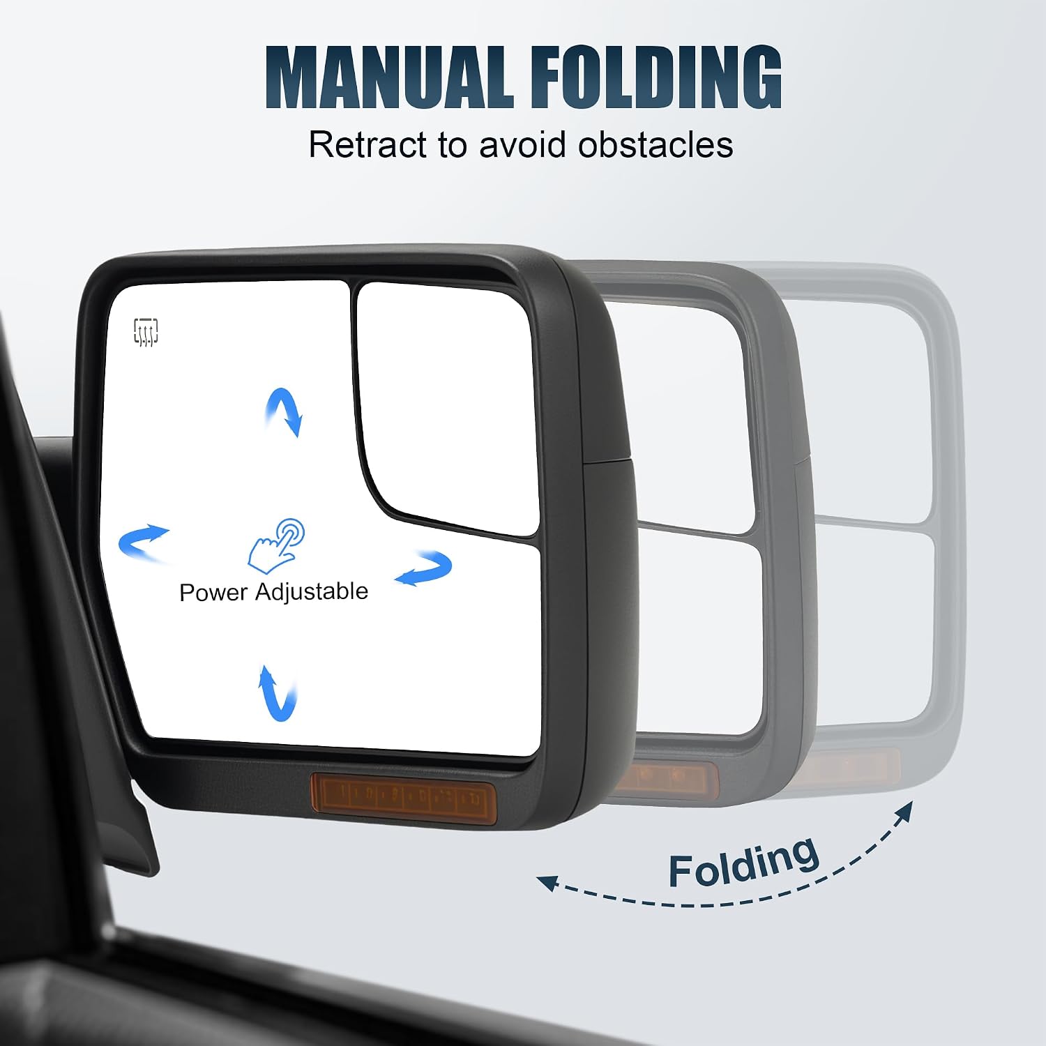Passenger Side Tow Mirror Compatible with 2004-2014 Ford F150, Side Mirror with Power Heated Turn Signal Puddle Light Manual Folding, Reflective Strip, Right