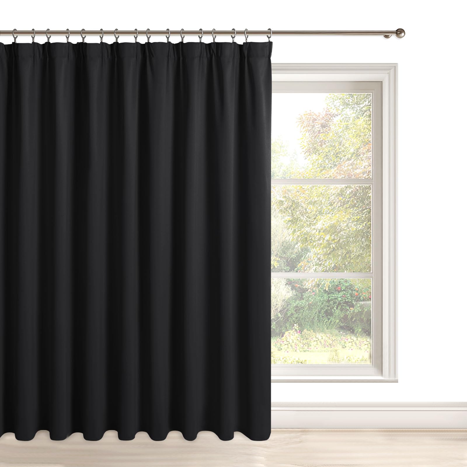 DWCN Blackout Curtains for Bedroom Thermal Insulated Curtain Pencil Pleat Window Curtains for Living Room with Tiebacks 80 x 84 inch Length, Black, 1 Panel โ image 1