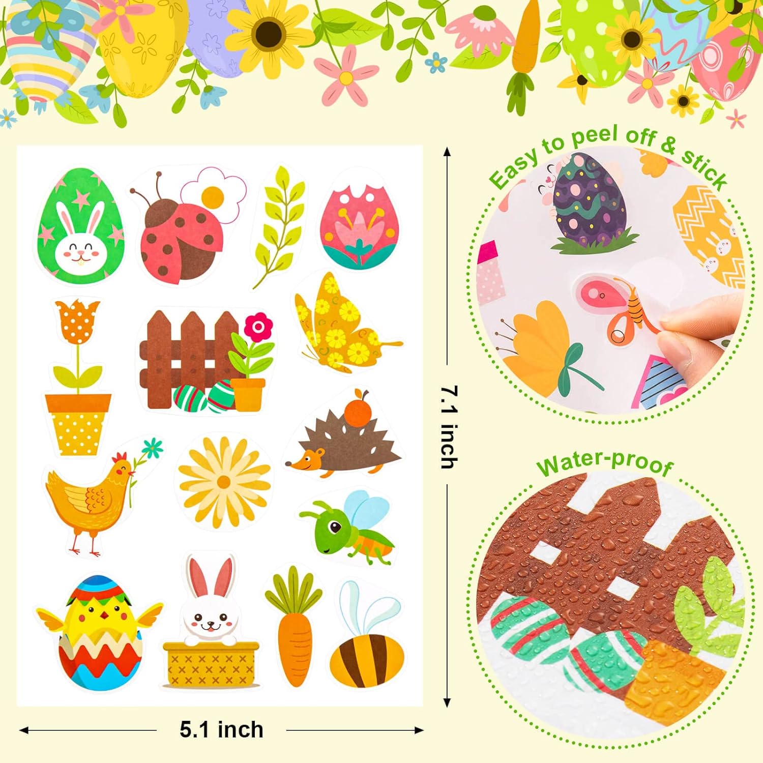 Happy Easter Stickers for Kids, 222Pcs Cute Easter Egg Bunny Carrot Stickers for Scrapbooking DIY Phone Diary, Easter Gift, Party Supplies Classroom Reward