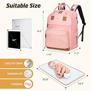Tonyeee Diaper Bag Backpack - Extra Large Diaper Bag for 2 Kids Twin, Travel Baby Bags for Mom Dad 25-37L Expandable with Changing Pad Earphone Hole, Solid Pink