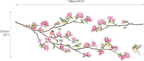 Miniatura 5 de DECOWALL SG-2117 - Calcomanías de pared con flores rosadas, diseño de pájaros, magnolia, para brunch, removibles, para cuarto de bebé, dormitorio